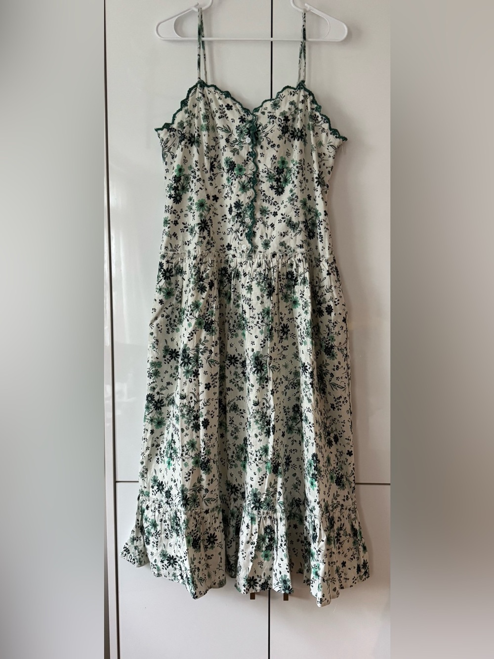 NWT Anthropologie Linen Cotton Drop Waist Midi Floral Adjustable Strap Dress - Picture 7 of 12
